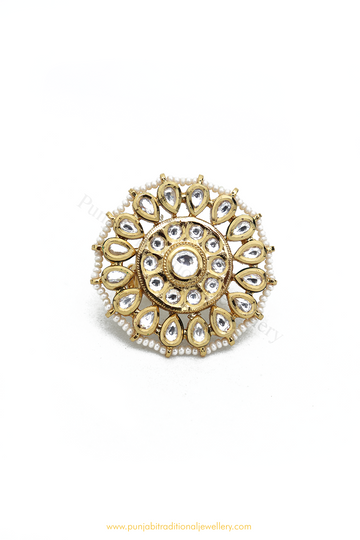 Gold Finished Kundan Ring By PTJ